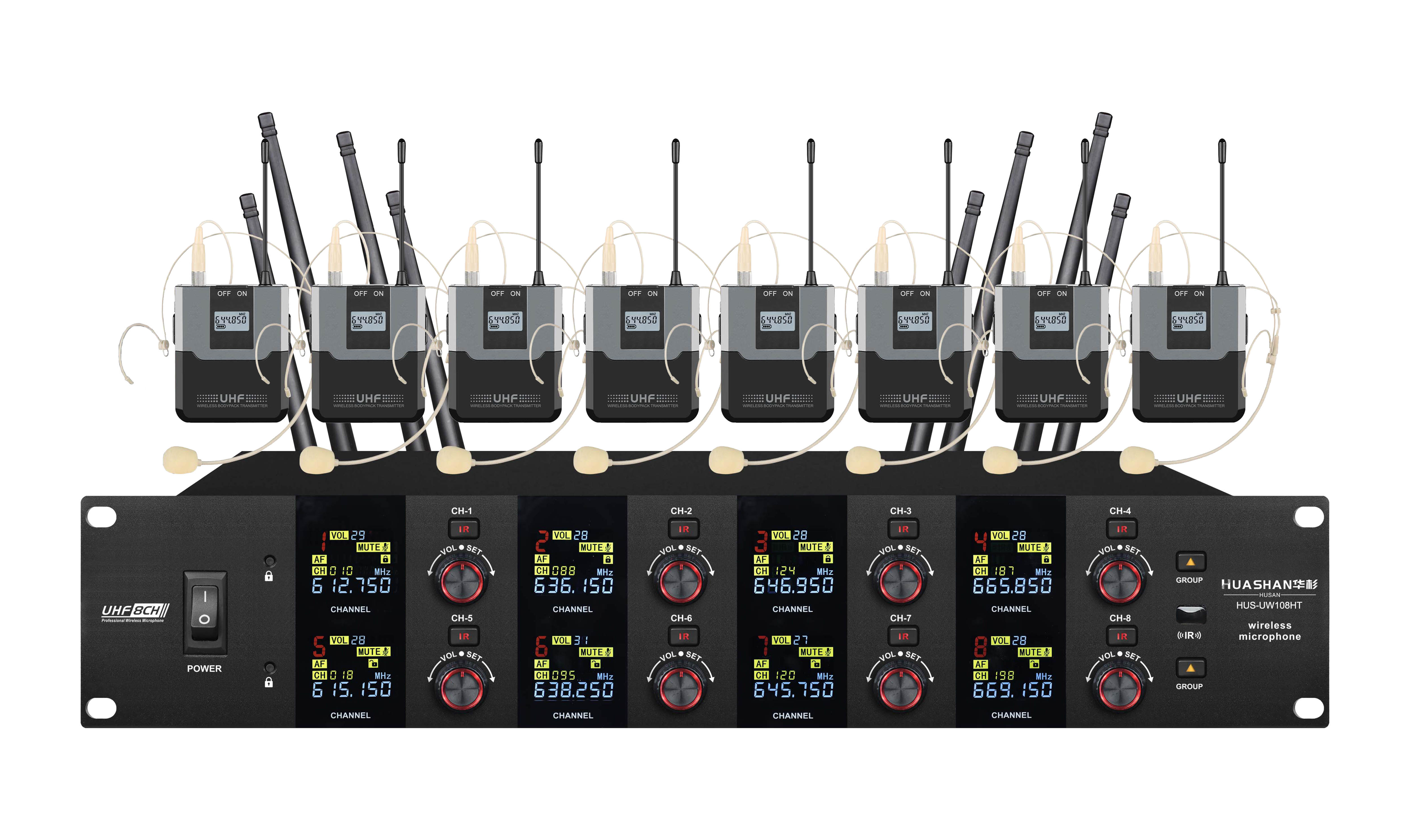 HUS-UW108HT 無(wú)線一拖八無(wú)線頭戴話筒